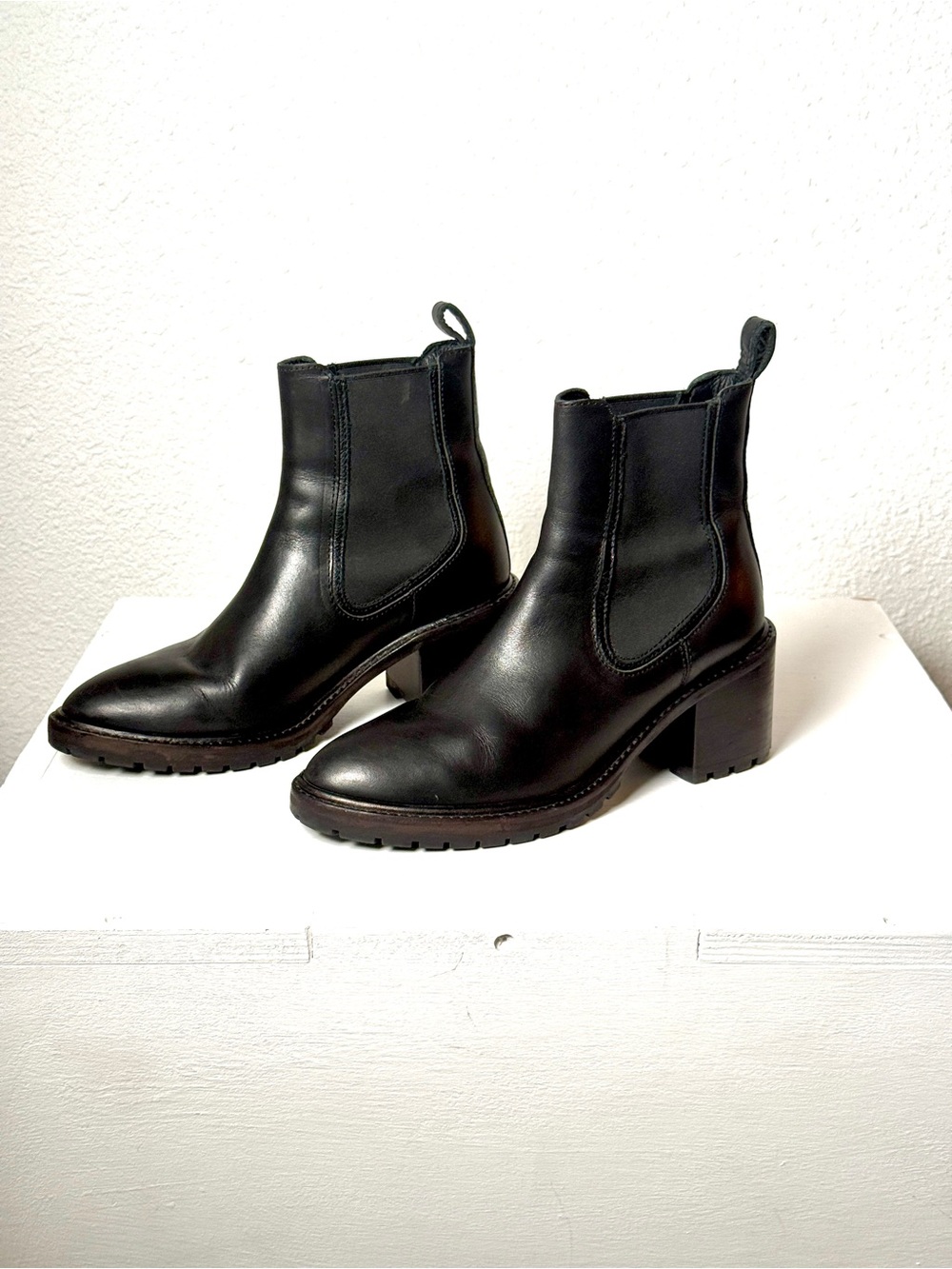 Thursday Boot Company Black Leather Knockout Chelsea Block Heel Booties